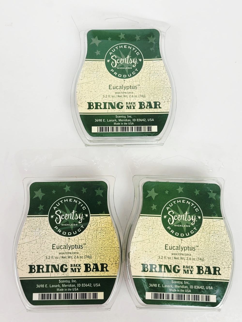 Scentsy Wax Bar Eucalyptus~Bring Back My Bar 3.2 oz~Lot of 3